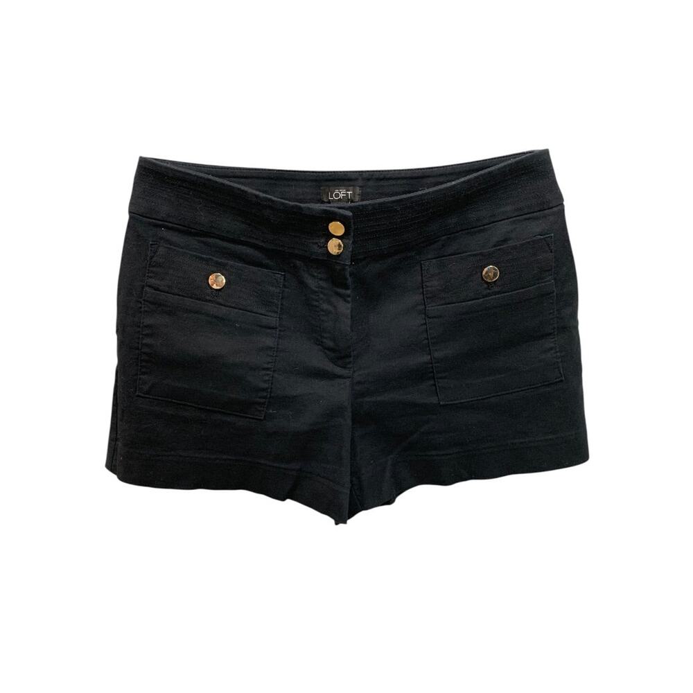 Size 2 Loft Womens Shorts Black Goldtone Button Pockets